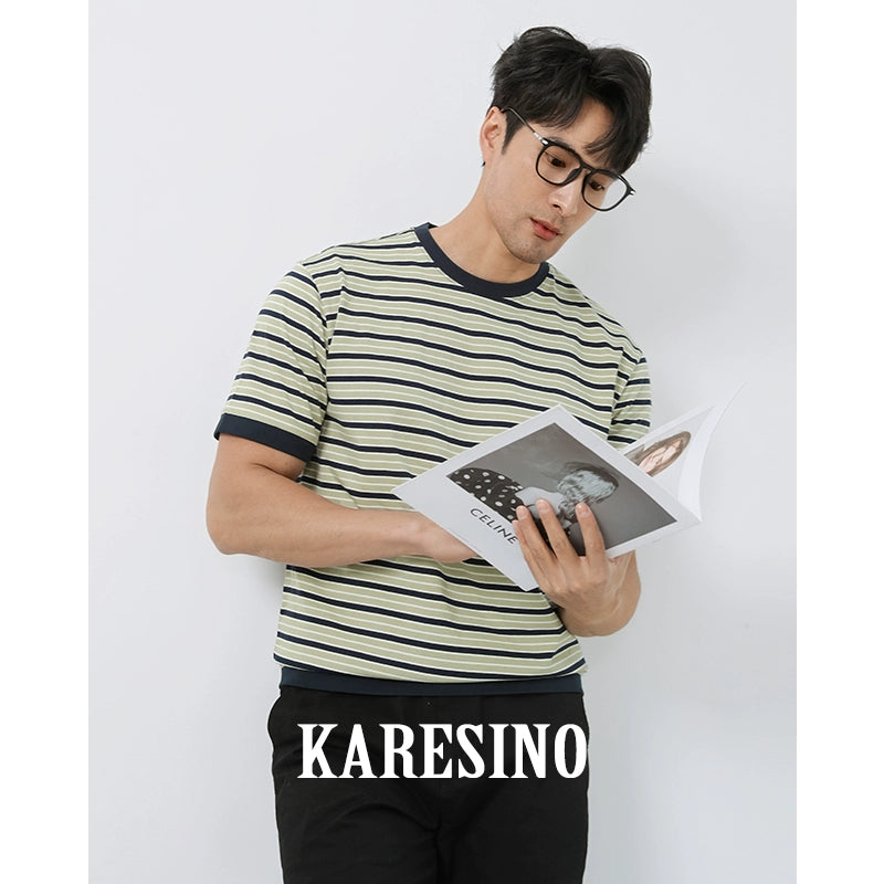 KARESINO Contrasting Casual Versatile Striped Tee