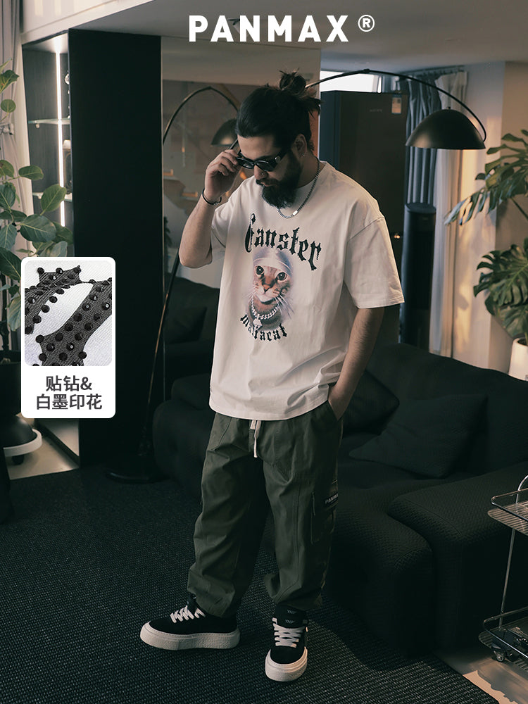 PANMAX Loose Versatile Pure Cotton Cat Head Print Tee