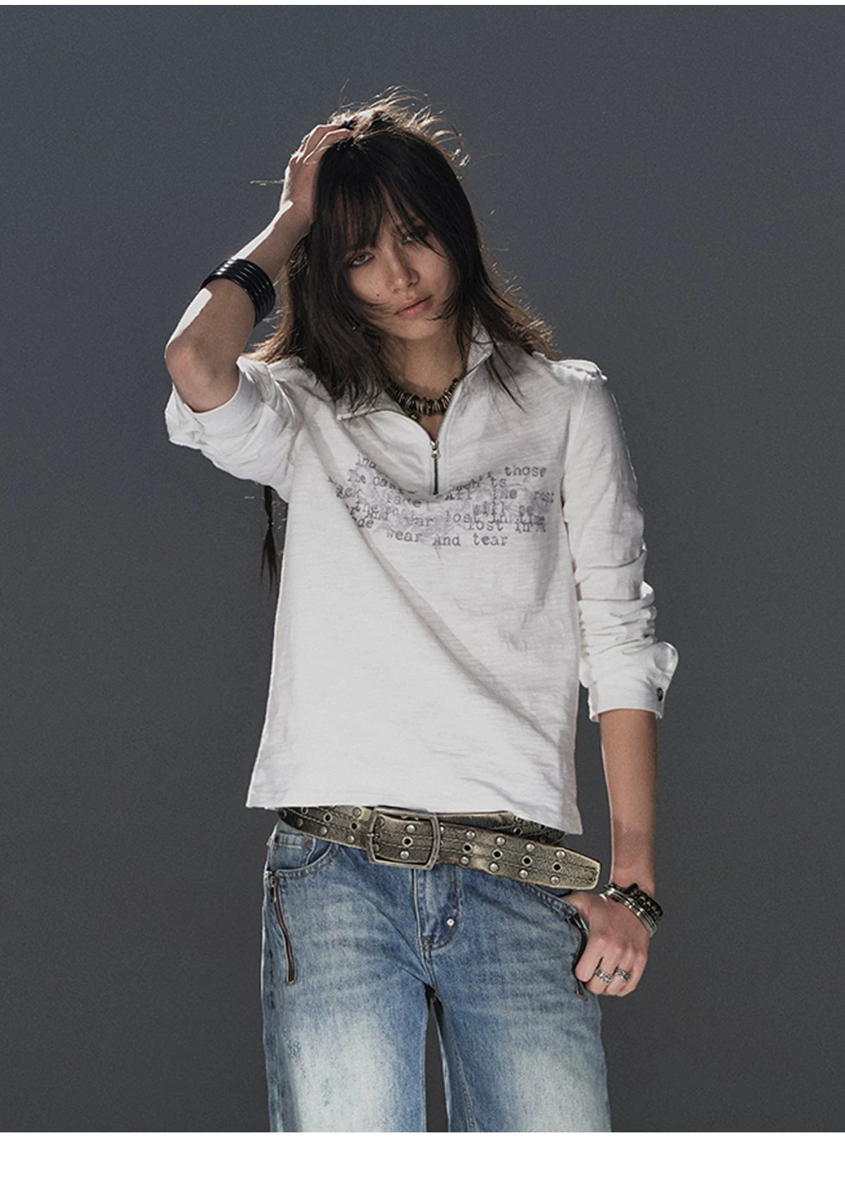 WearAndtear Stand Neck Light Loose Long Sleeves