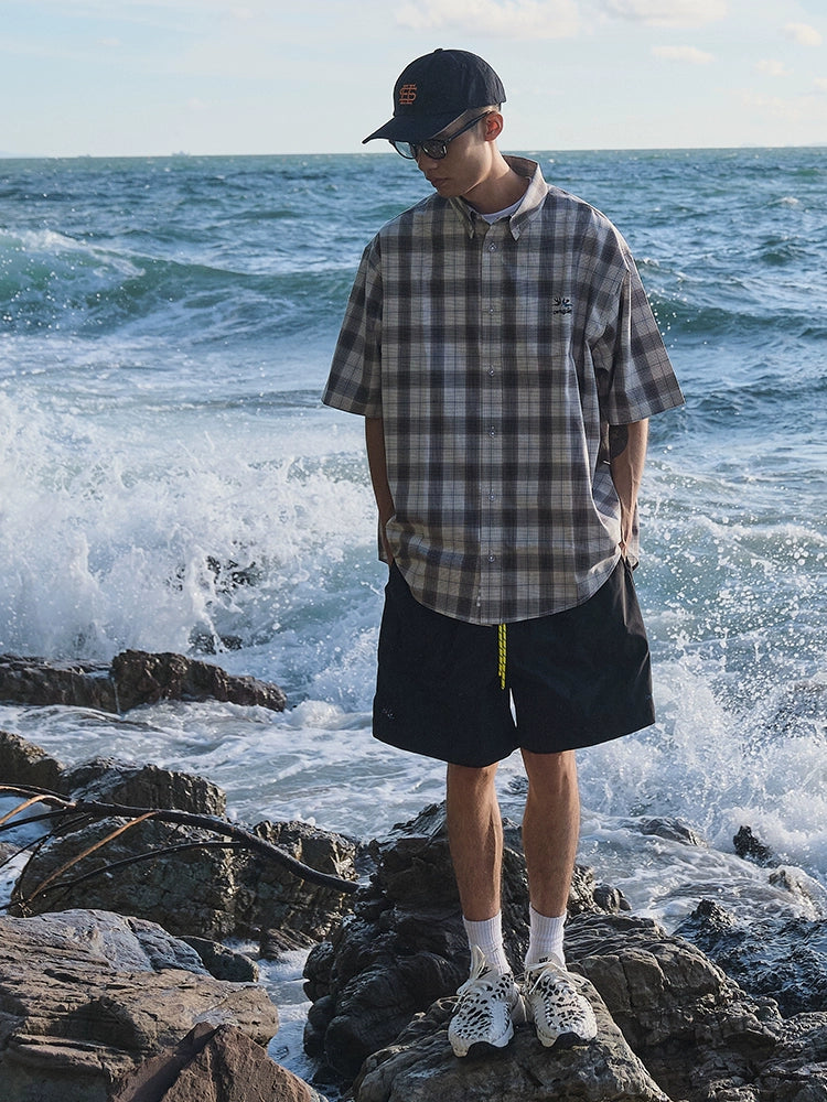 Battles Double Bird Embroidered Vintage Checked Short Sleeve Shirt