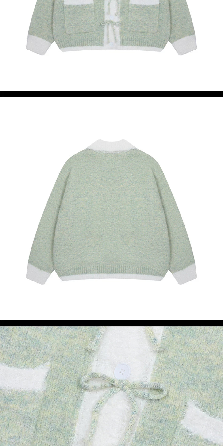 Zuocisankon Contrasting Bow Knitted Cardigan Sweater
