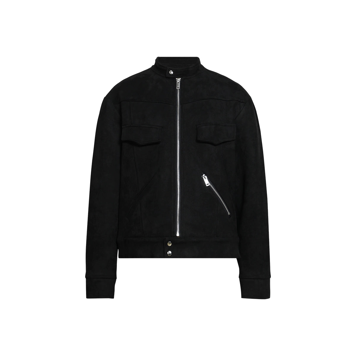 FUNKYFUN 2024AW black suede small stand-up neck zipper loose jacket jacket