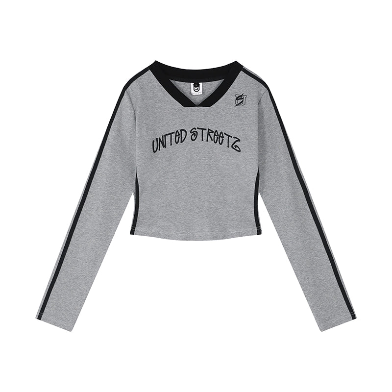 US Vintage Ribbon V-Neck Long Sleeve