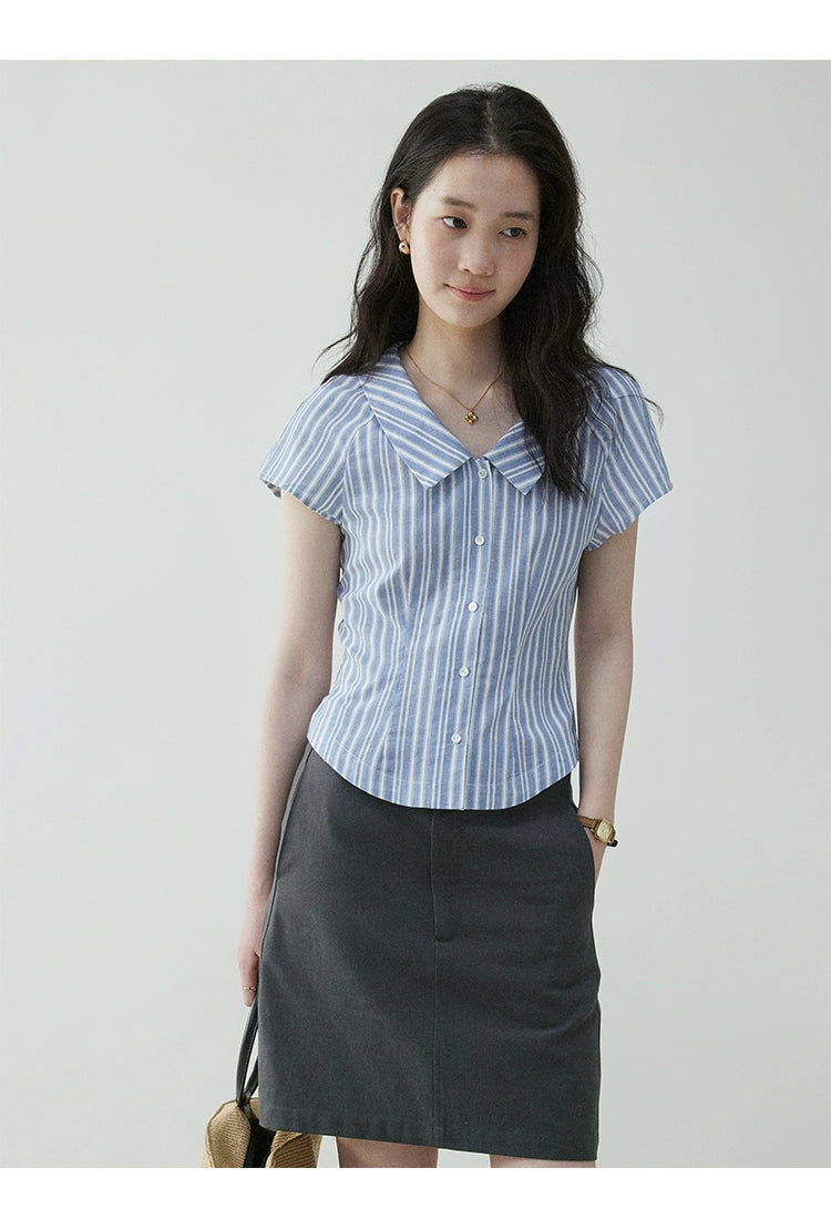 VOOE Contrasting Stripes Waist Thin Shirt