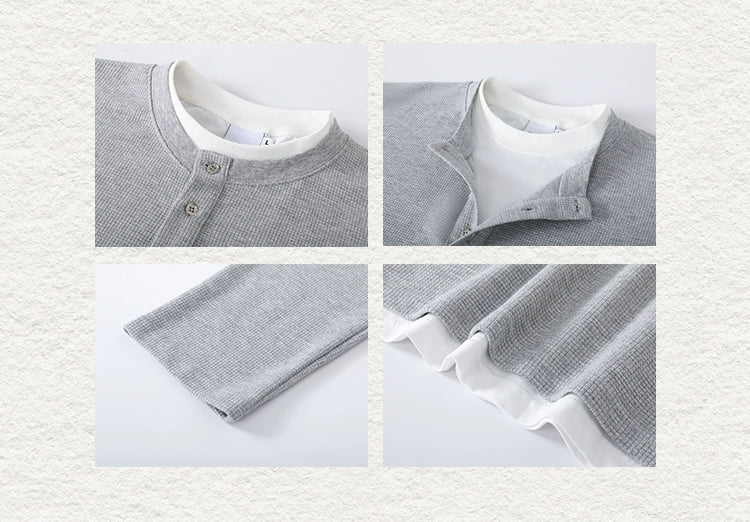 KREATE Waffle Henry Collar Fake Two Long Sleeves