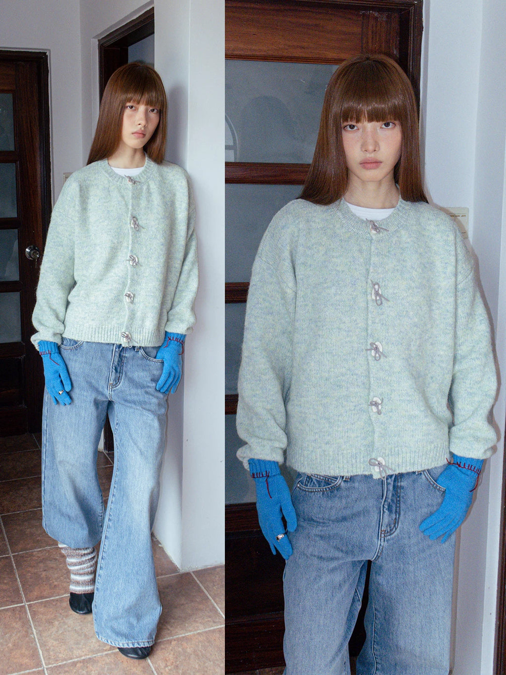 FUNKYFUN Hand-knitted Bow-knitted Loose-fitting Cardigan