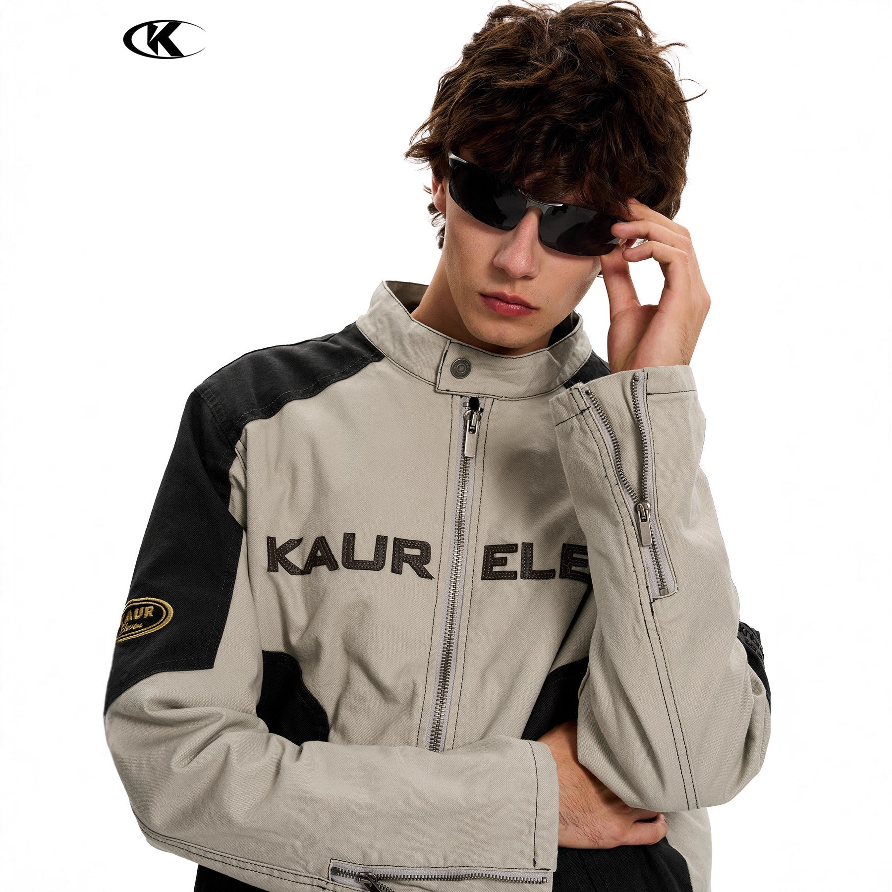 11KN Vintage Loose Letter Casual Zipper Jacket