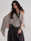 JNYLON Retro Asymmetrical Shawl Sleeve Neck Polka Dot Tee