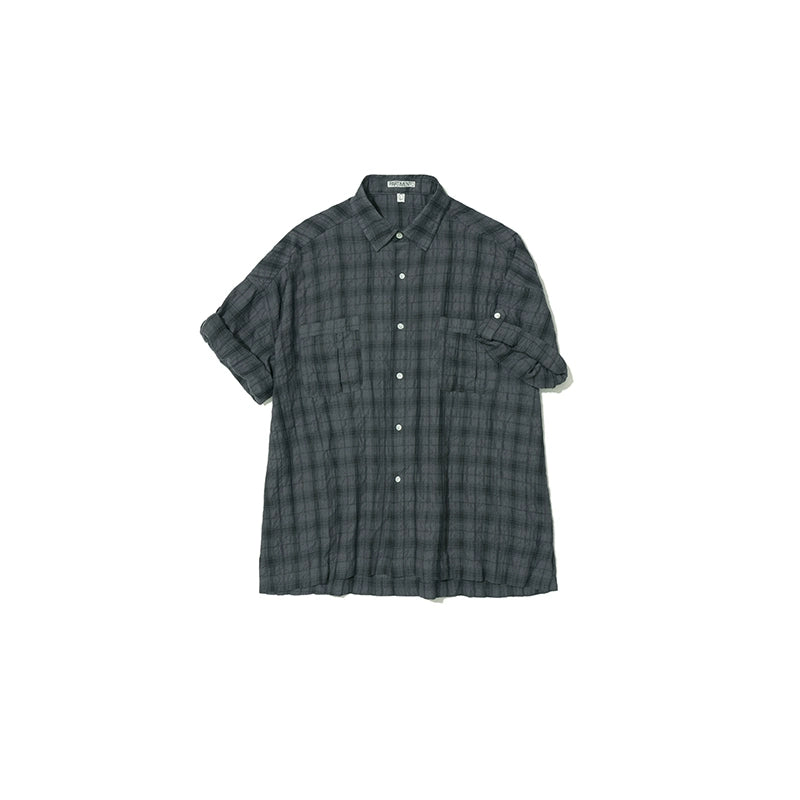 PARTIMENTO Loose Casual Pleated Plaid Shirt