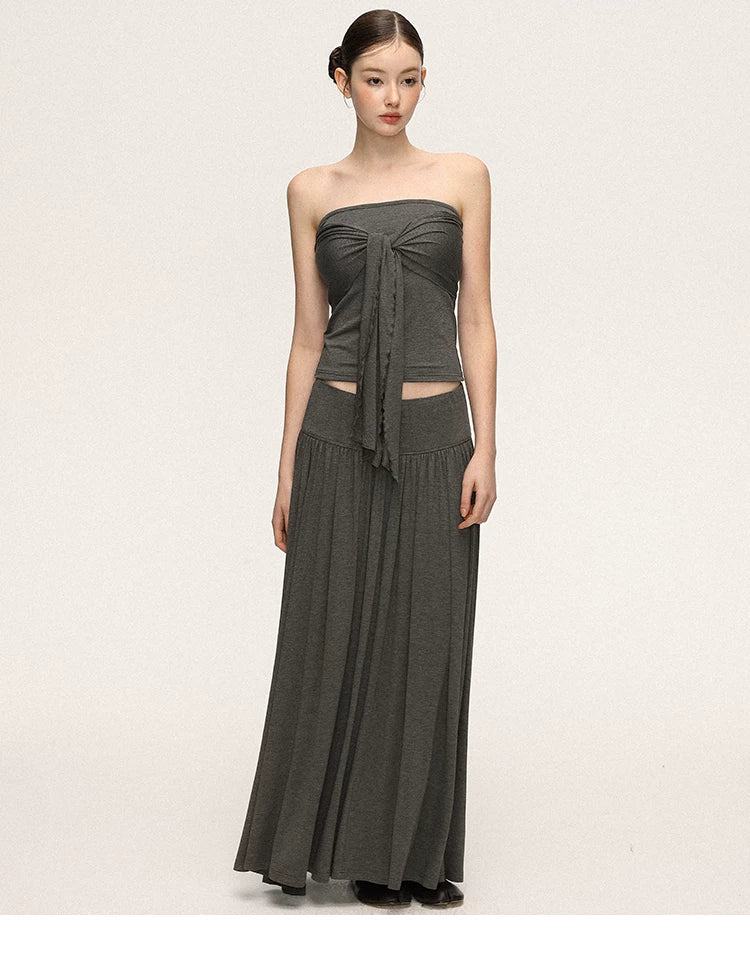 Anna Aneae Temperament Waist Thin Tube Top Skirt Suit