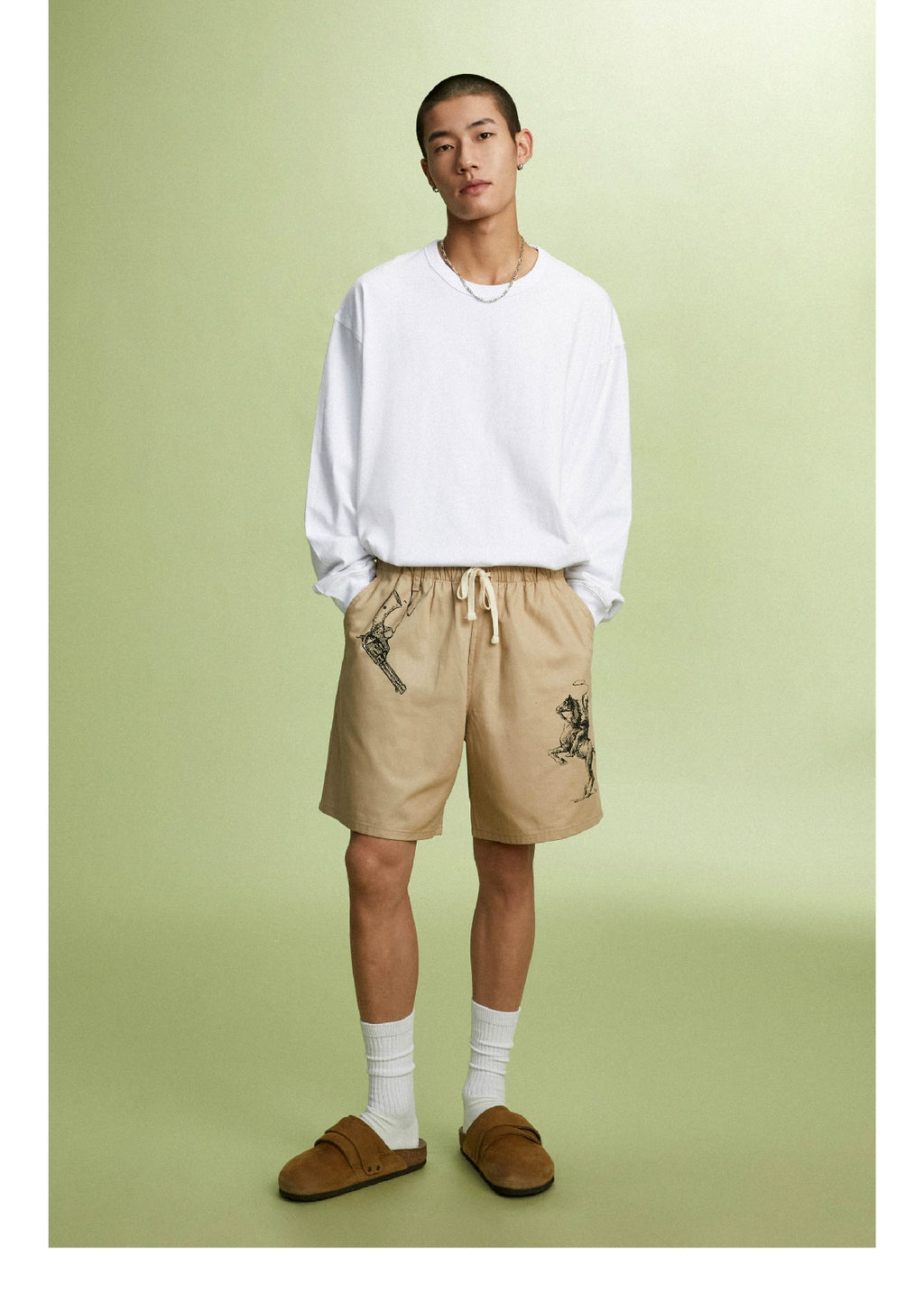 SUPERTOFU Hand-painted Pattern Arrangement Loose Casual Drawstring Shorts