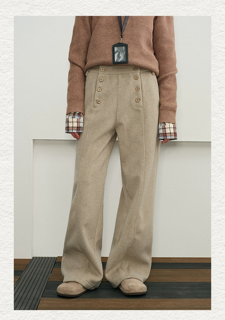 KREATE Double-breasted Casual Loose-drape Thickened Straight-leg Pants