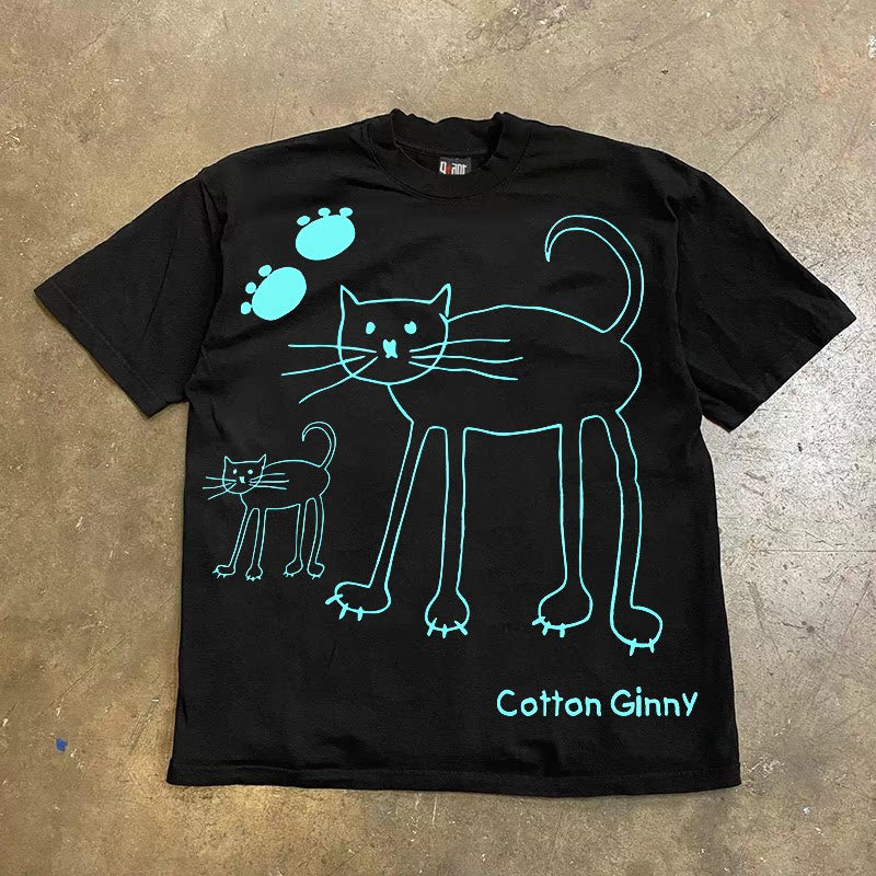 UPUPXIA  Cat Print Casual Tee