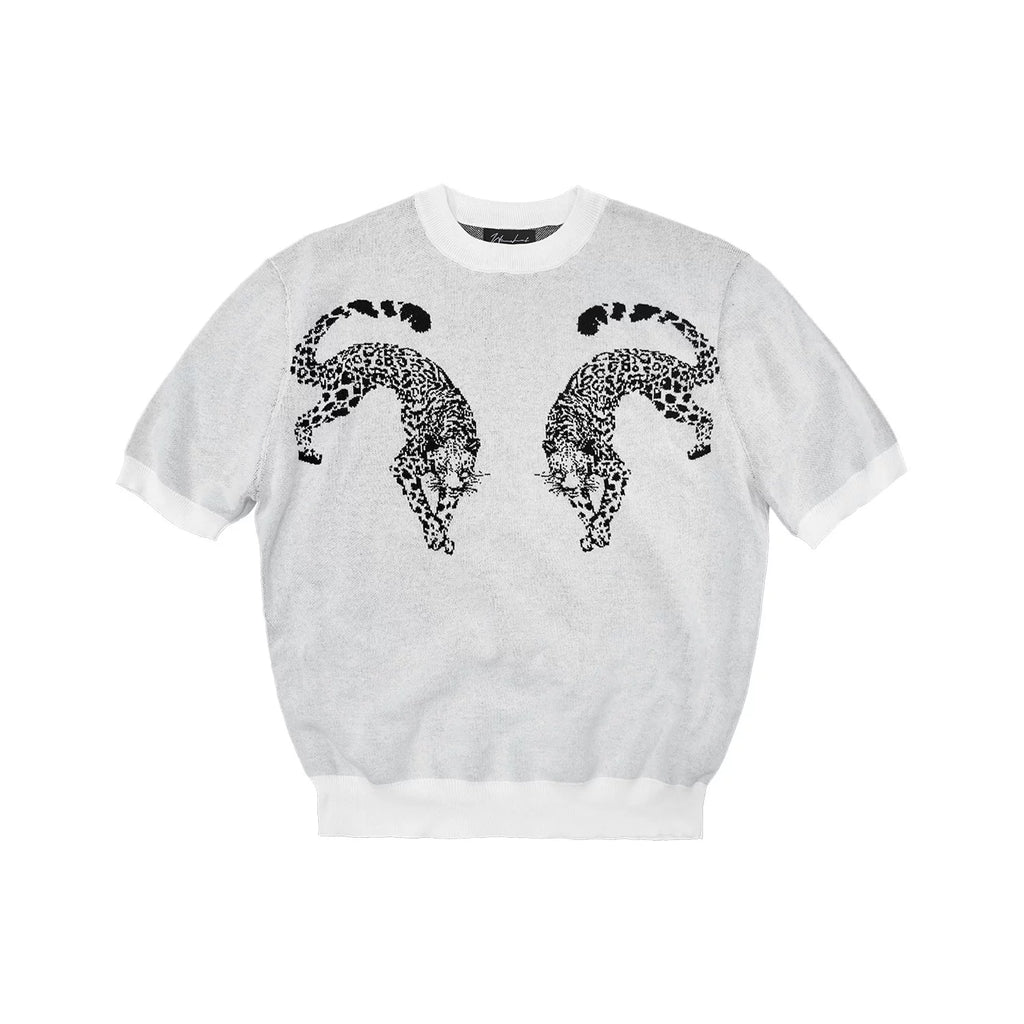 WANNA LAB Double Leopard Jacquard Pattern Knitted Tee