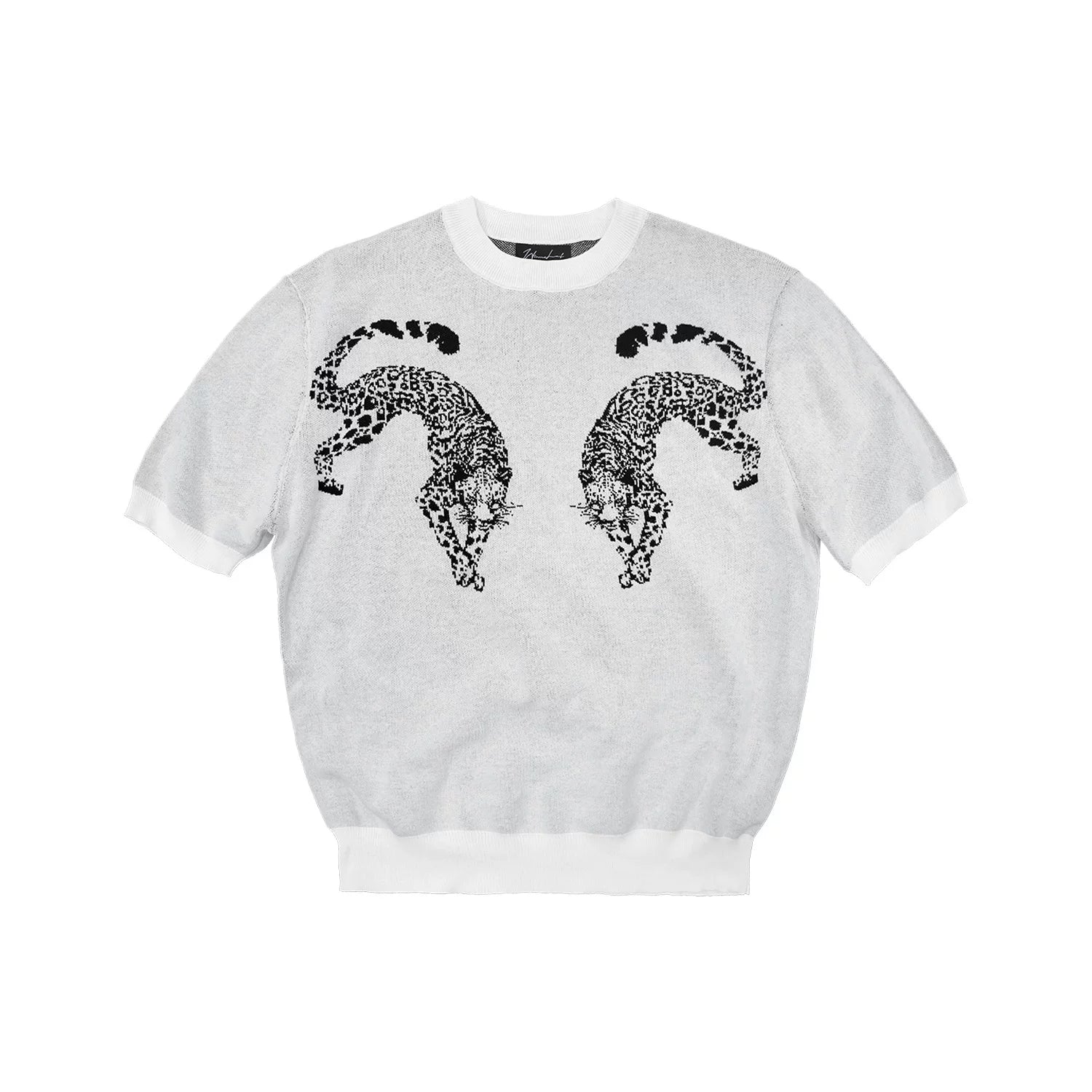 WANNA LAB Double Leopard Jacquard Pattern Knitted Tee