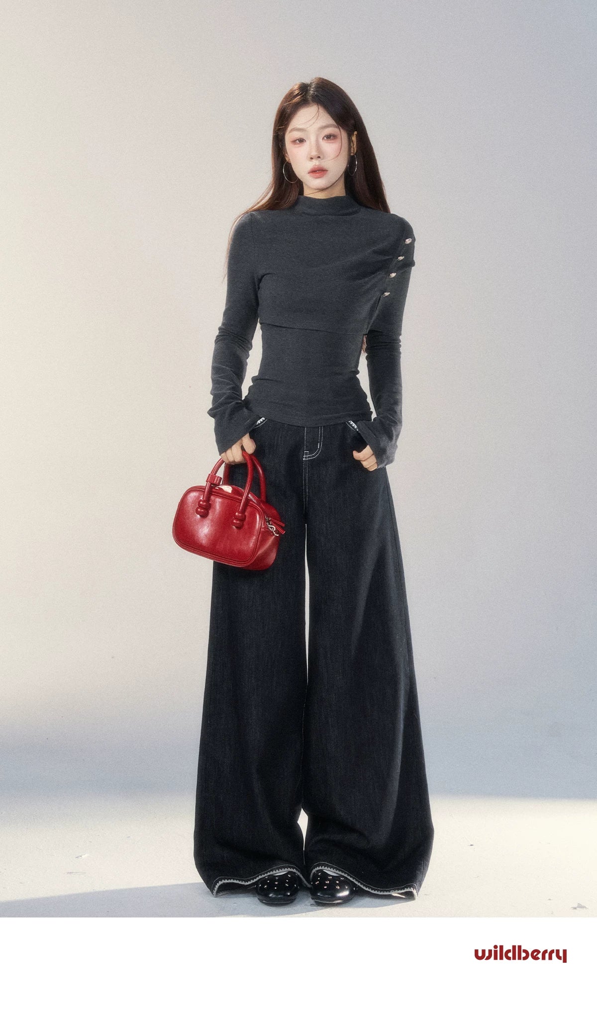 Wildberry Casual Semi-turtleneck Long Sleeve