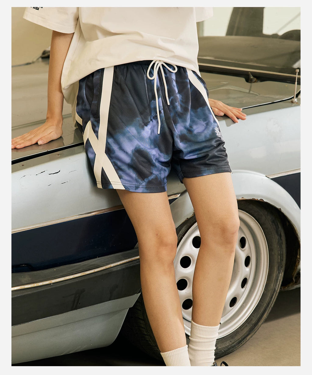 LUSHISI Stitching Drawstring Sports Shorts