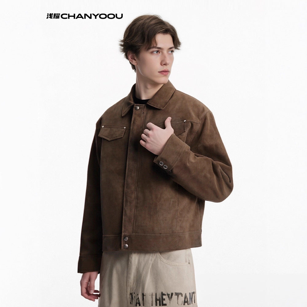 CHANYOOU Vintage Deconstructed Suede Lapel Jacket