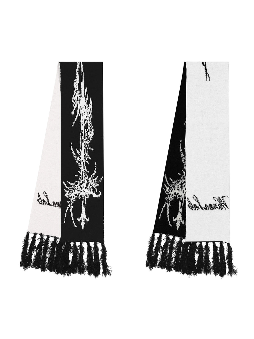 WANNA LAB Knitted Jacquard Fringed Scarf