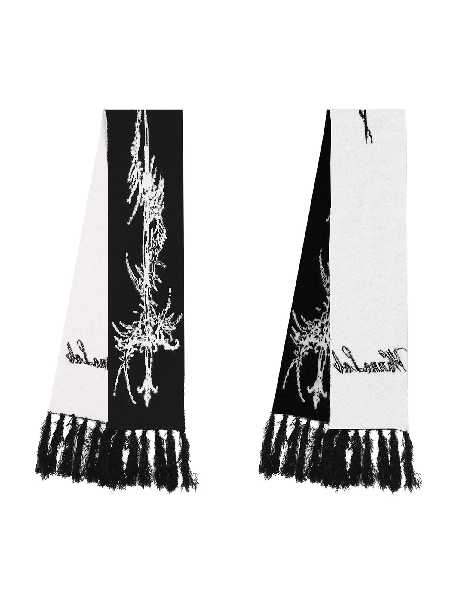 WANNA LAB Knitted Jacquard Fringed Scarf