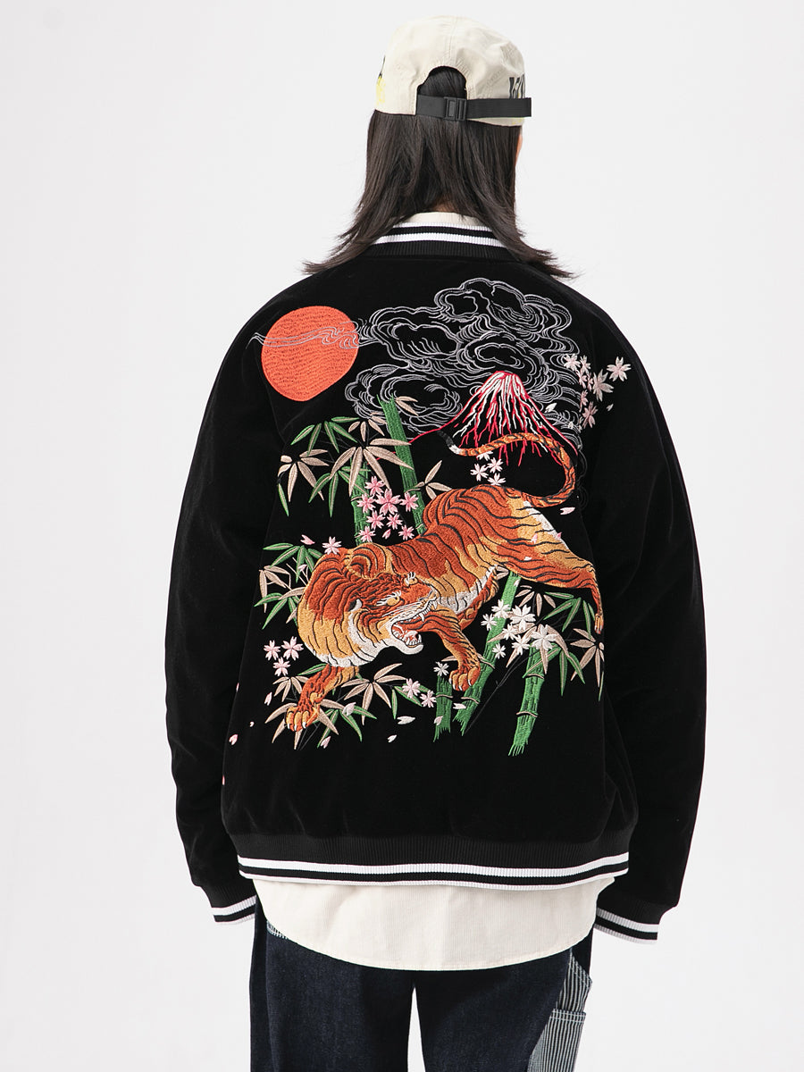 SKAJAN bamboo tiger embroidered baseball jersey jacket