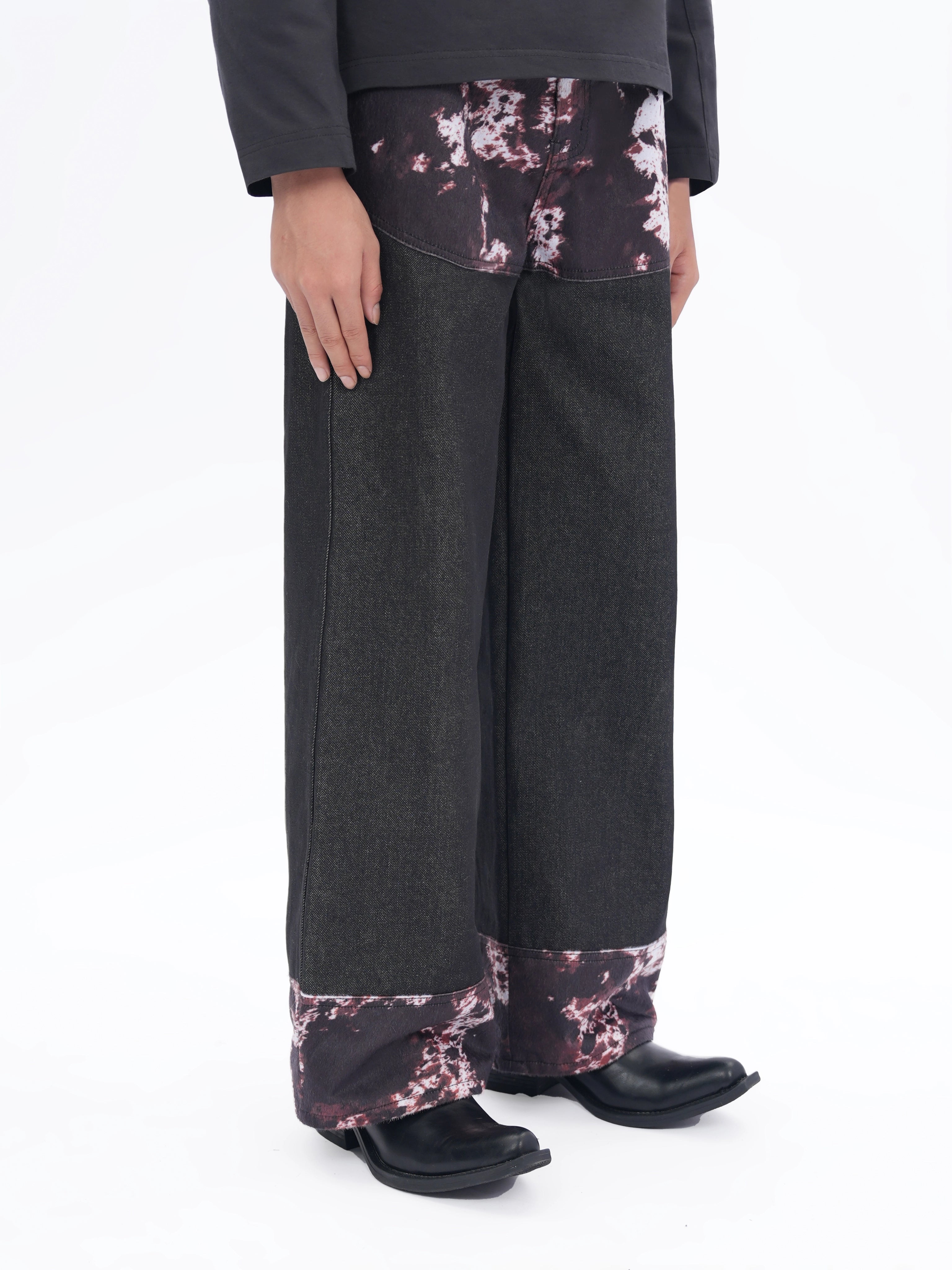 ETHEREAL PRODUCTION Striped Horsehair Stitched Denim Trousers