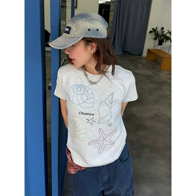 CCYE Embroidery Front Shoulder Crew Neck Slim Fit Slightly Loose Long Sleeves