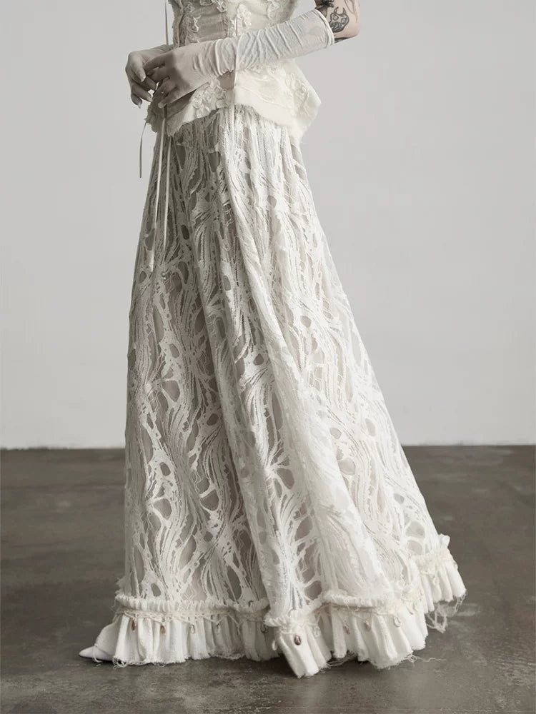 INDULGE Fringed Flower Mesh Skirt