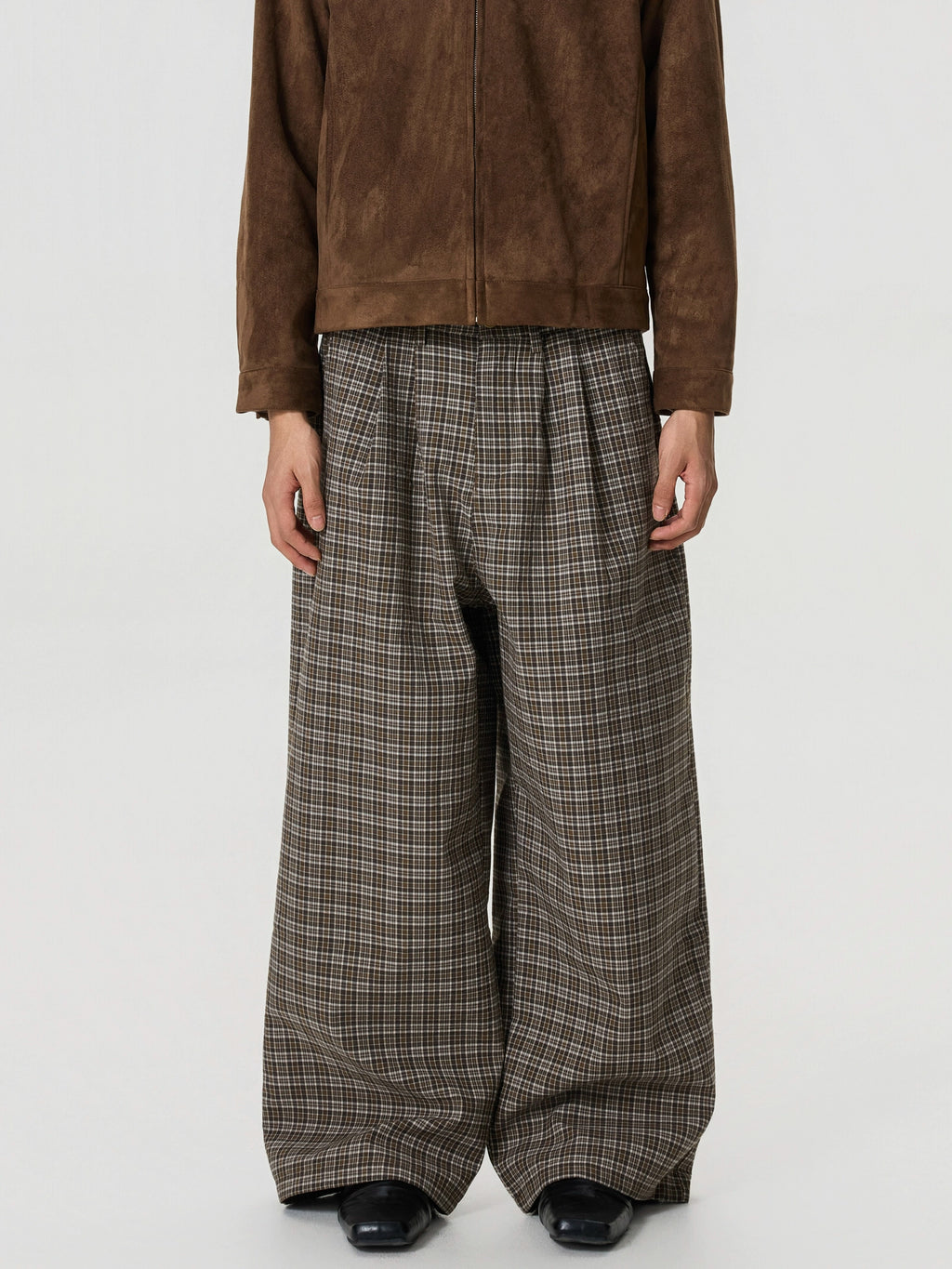 BTSG Slack Checkered Three-dimensional Wide Leg Pants