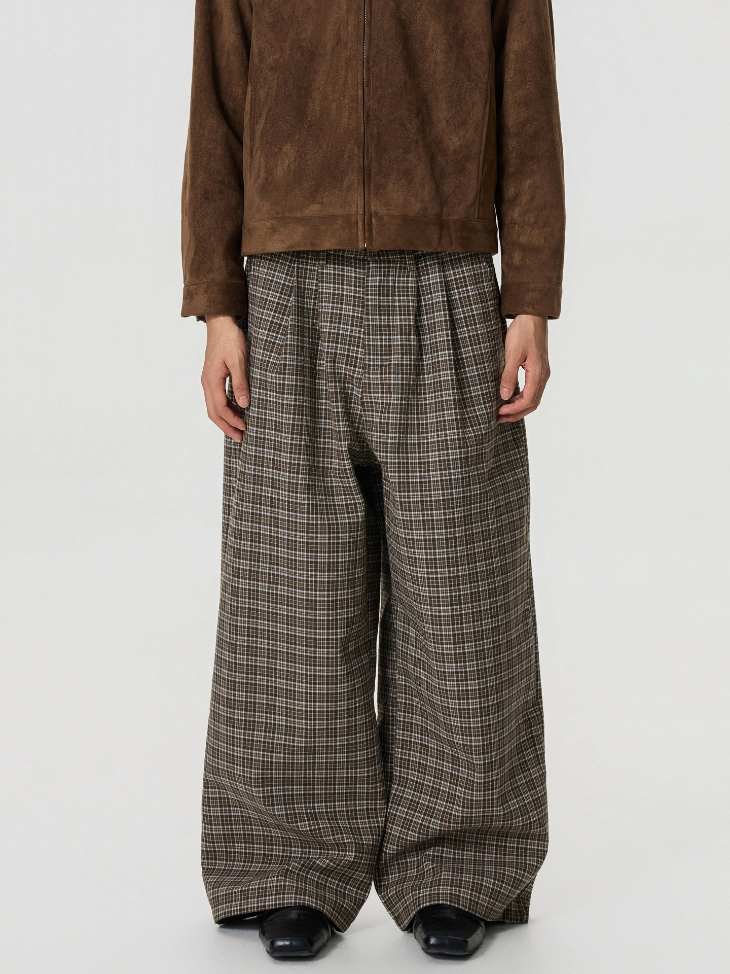 BTSG Slack Checkered Three-dimensional Wide Leg Pants