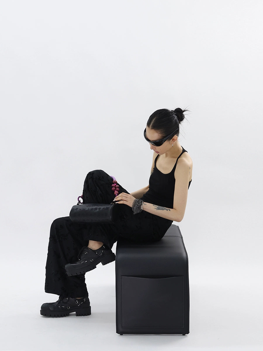 FUZZYKON Button Placket Light Drop Straight Loose Flocking Pants