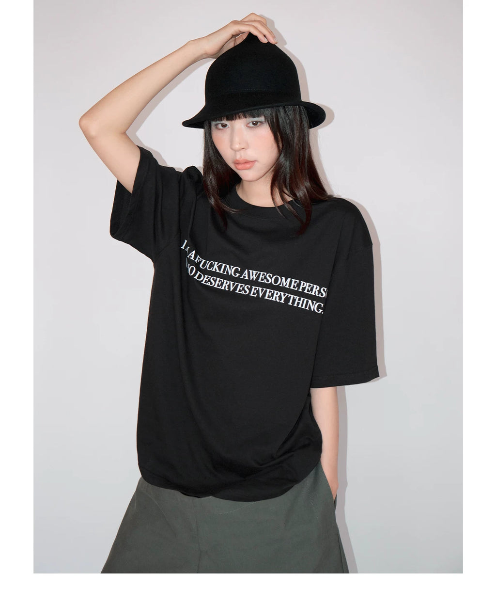 FUNKYFUN Slogan Printing Skin-friendly Loose Tee