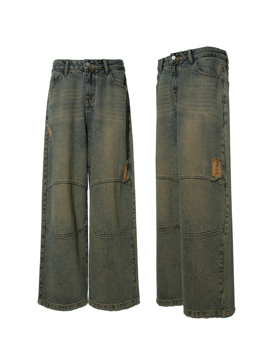 FUNKYFUN Ripped Edged Straight Jeans