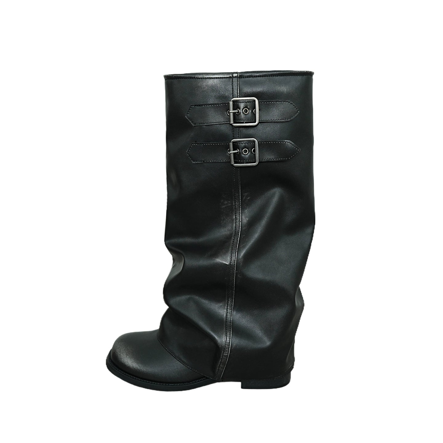 Mooreyu Belt Buckle Vintage Pleated Knight Boots