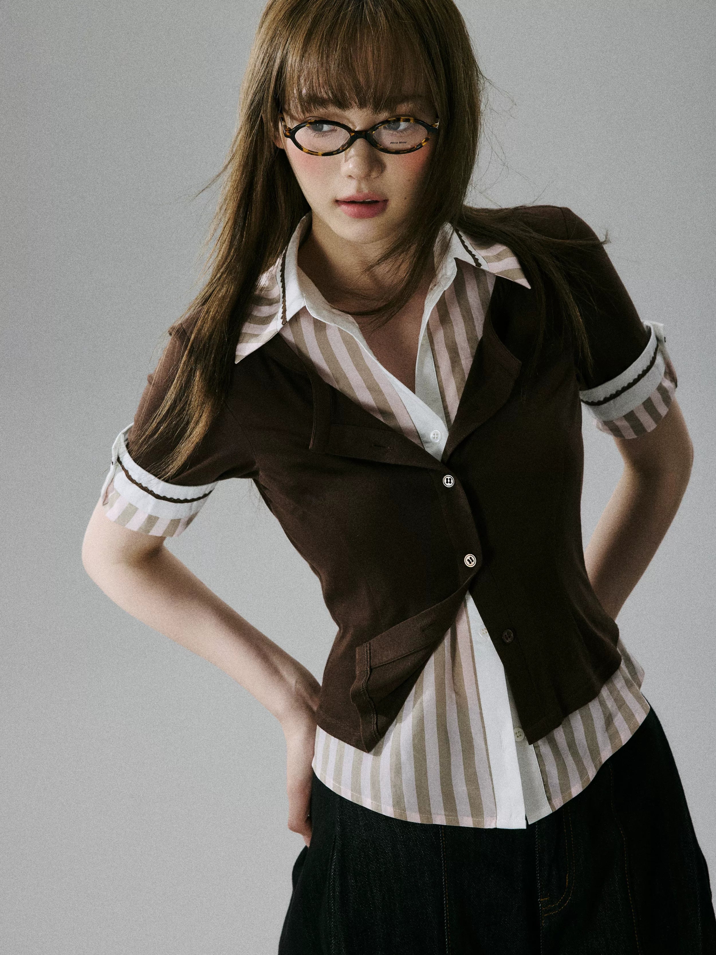 LOST FOREST Fake Two Pieces Stacked Through Waist and Thin Tee