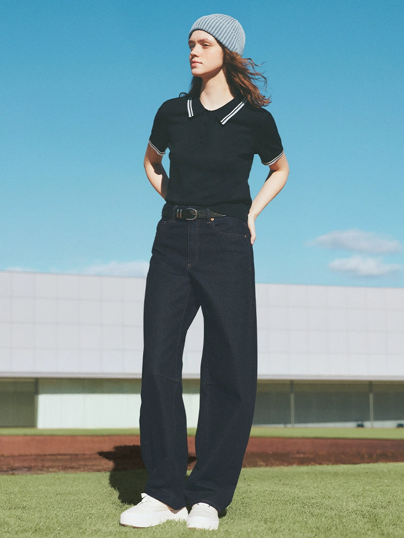 GU Striped Lightweight POLO Knitted Sweater