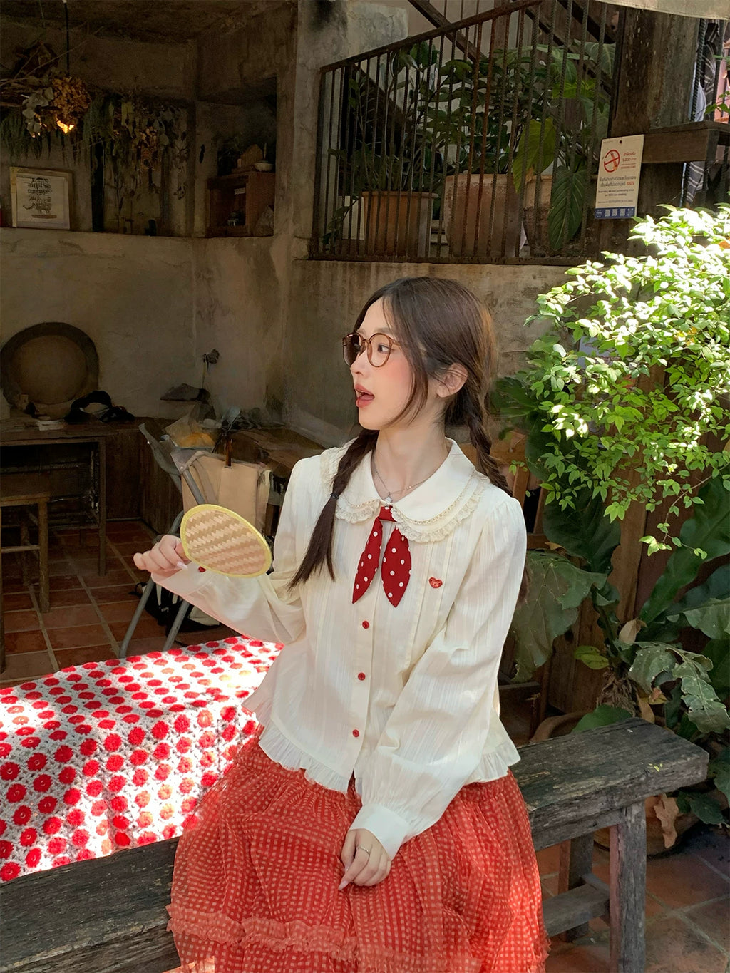 MUCHA Bow Jacquard Long-sleeved Shirt