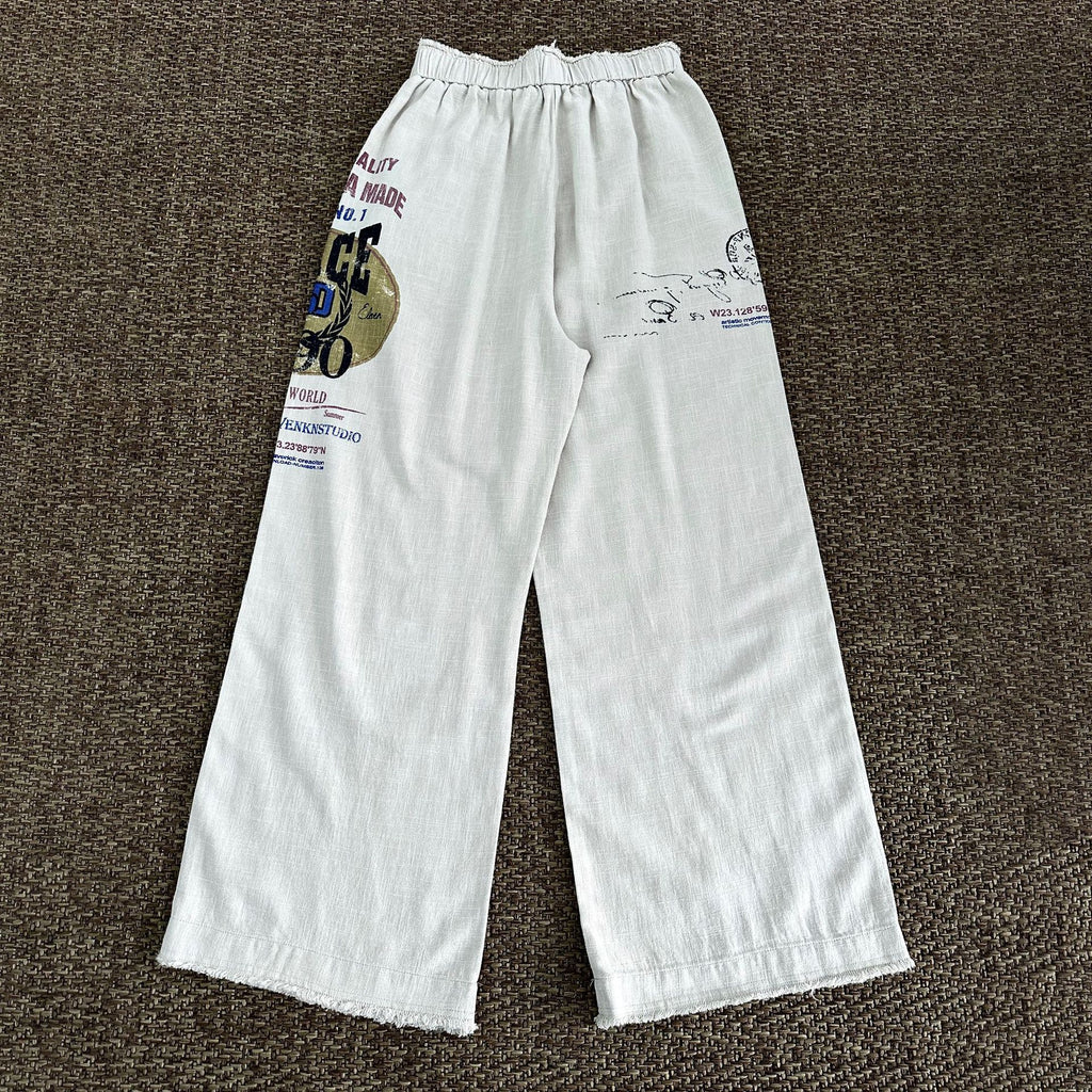 11KN Versatile Letter Print Drawstring Sports Wide Leg Pants