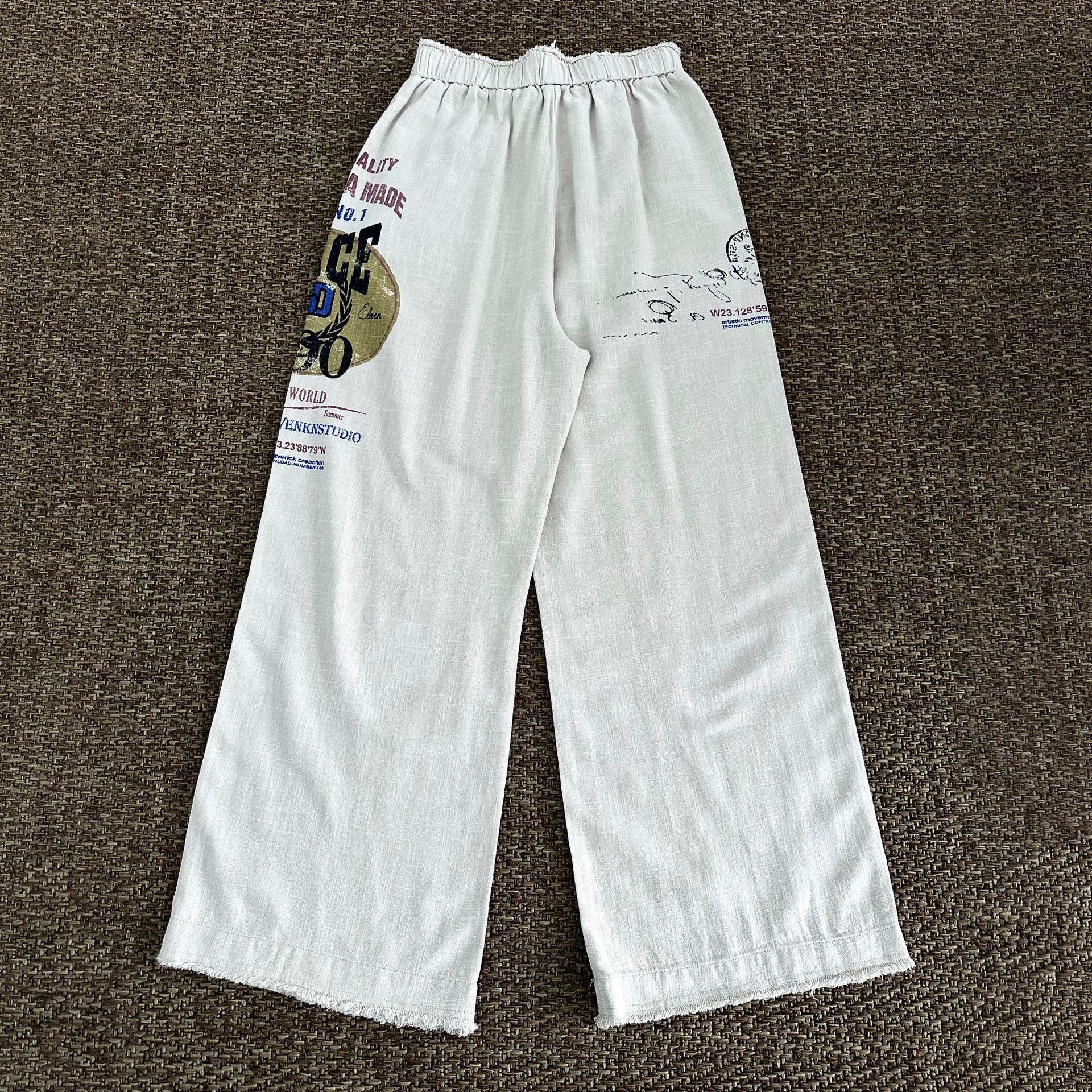 11KN Versatile Letter Print Drawstring Sports Wide Leg Pants
