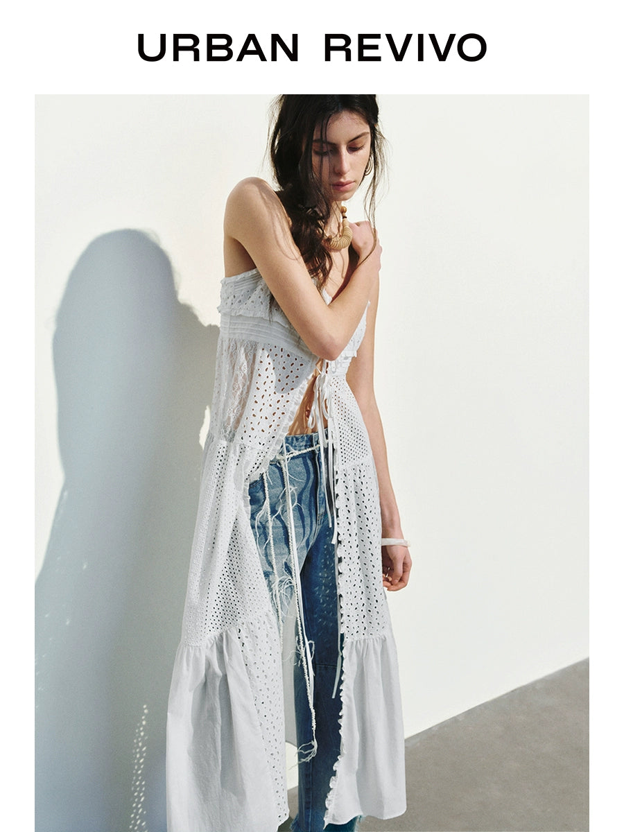 URBAN REVIVO Wave Style Hollow Suspender Dress