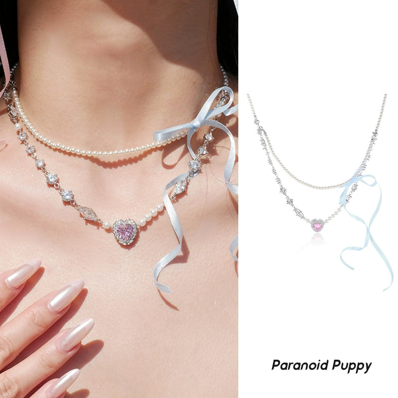 ParanoidP Streamer Bow Pearl Love Necklace