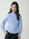 VOOE Irregular Lapel Striped Waist Shirt