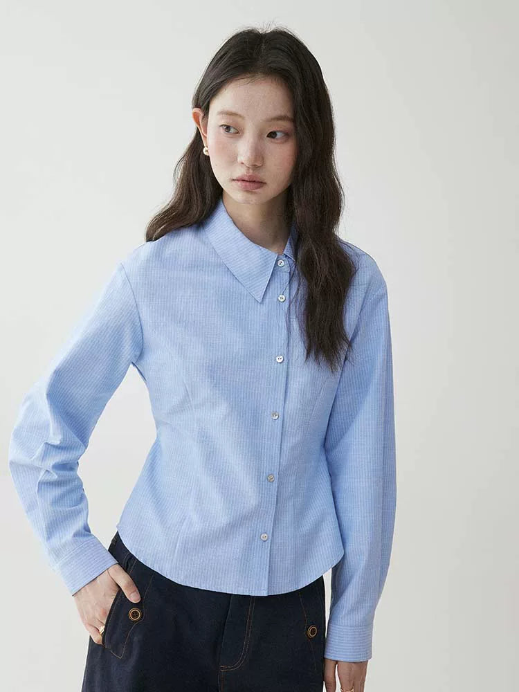 VOOE Irregular Lapel Striped Waist Shirt