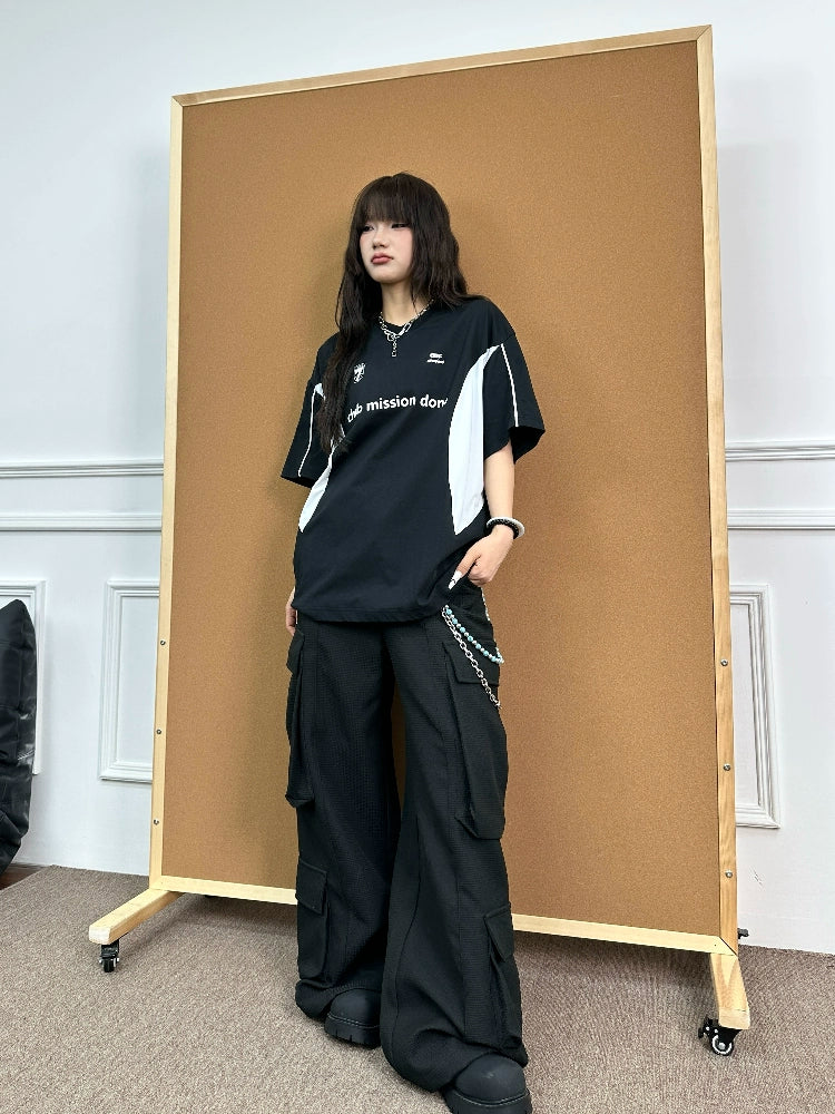 BeOurRule Cool Quick Drying American Badge Splicing Loose Tee