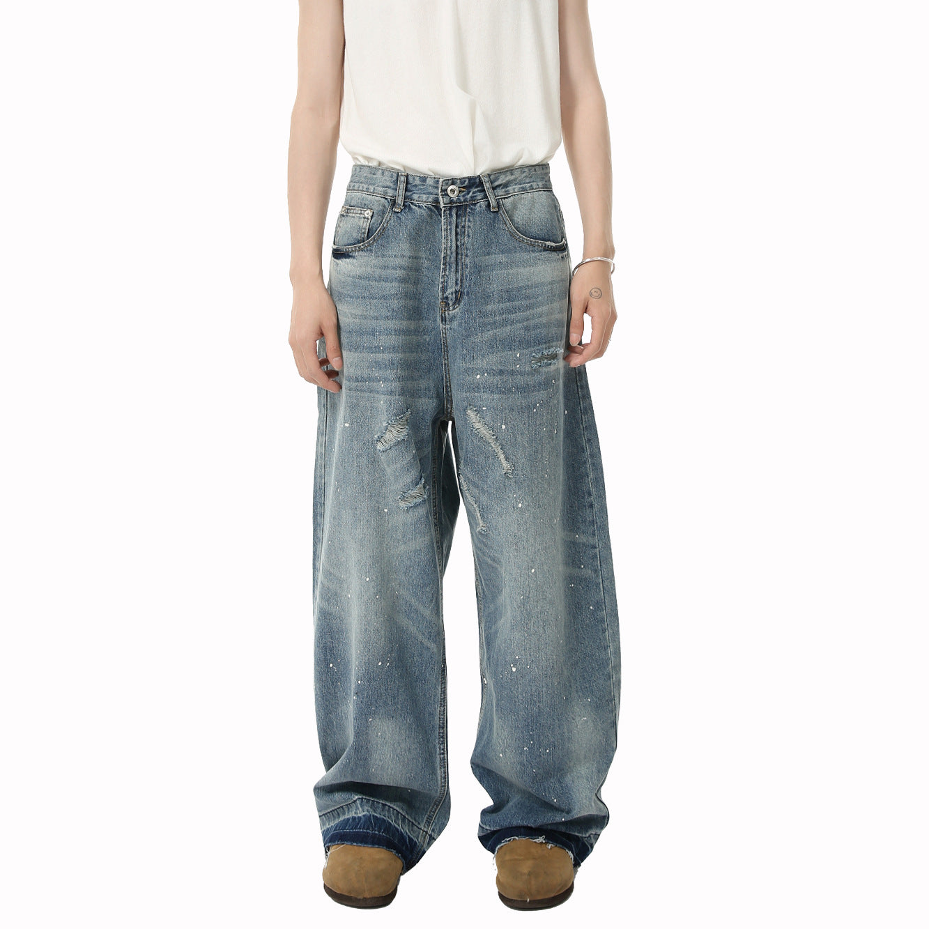 MTLCLOTHES Frayed Rough Trousers Scimitar Jeans