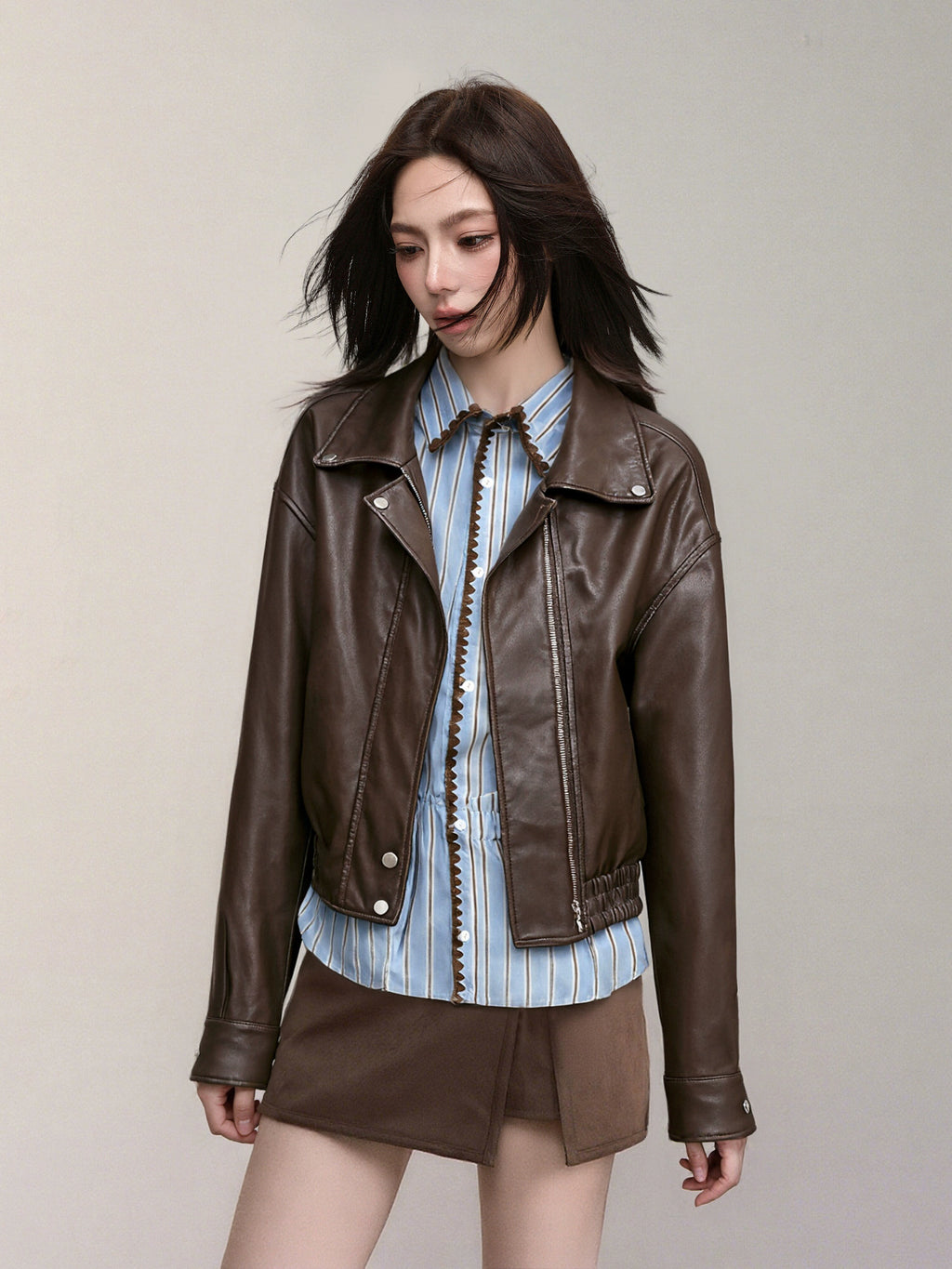 KDASE Retro Pu Leather Jacket Short Jacket