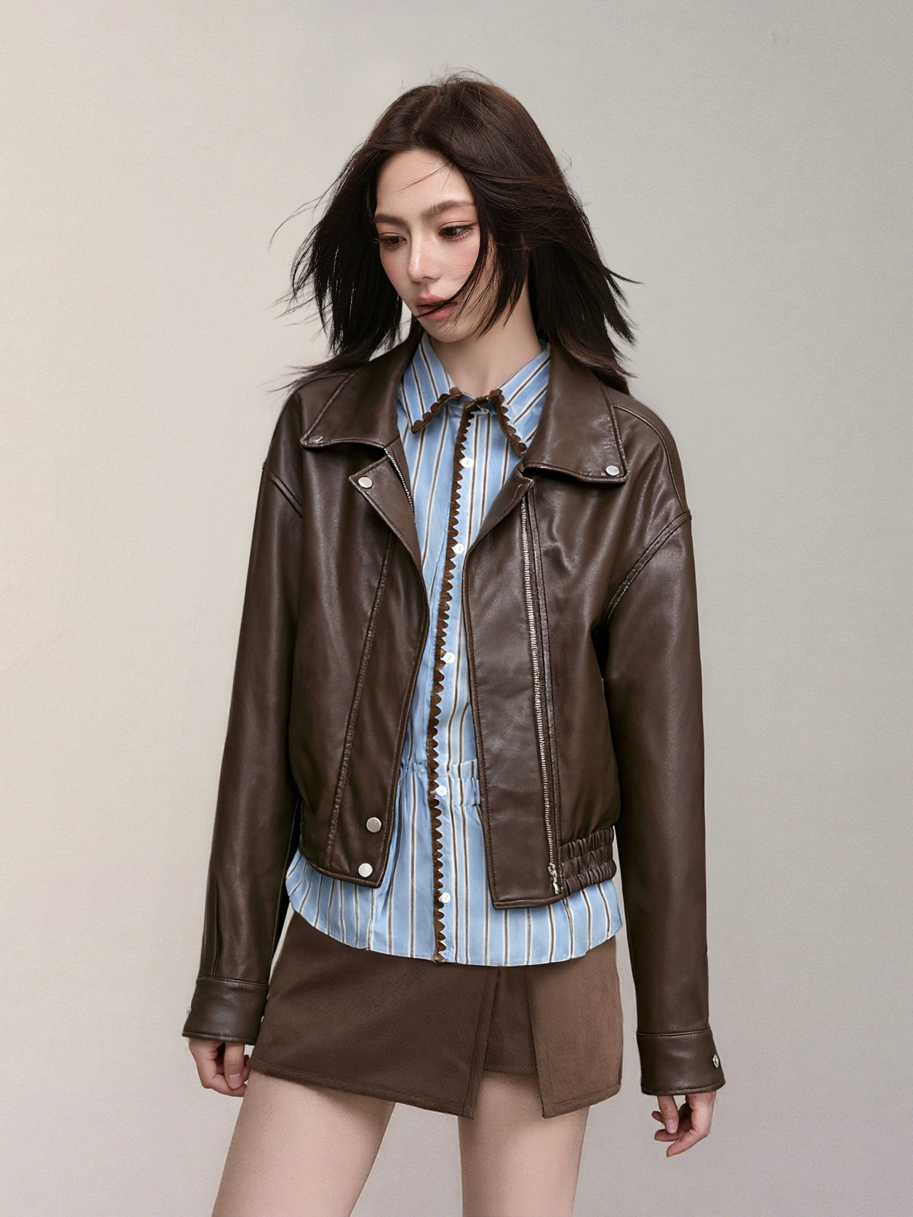 KDASE Retro Pu Leather Jacket Short Jacket