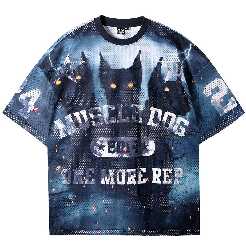 Muscle Dog Gradual Change Mesh Breathable Casual Tee