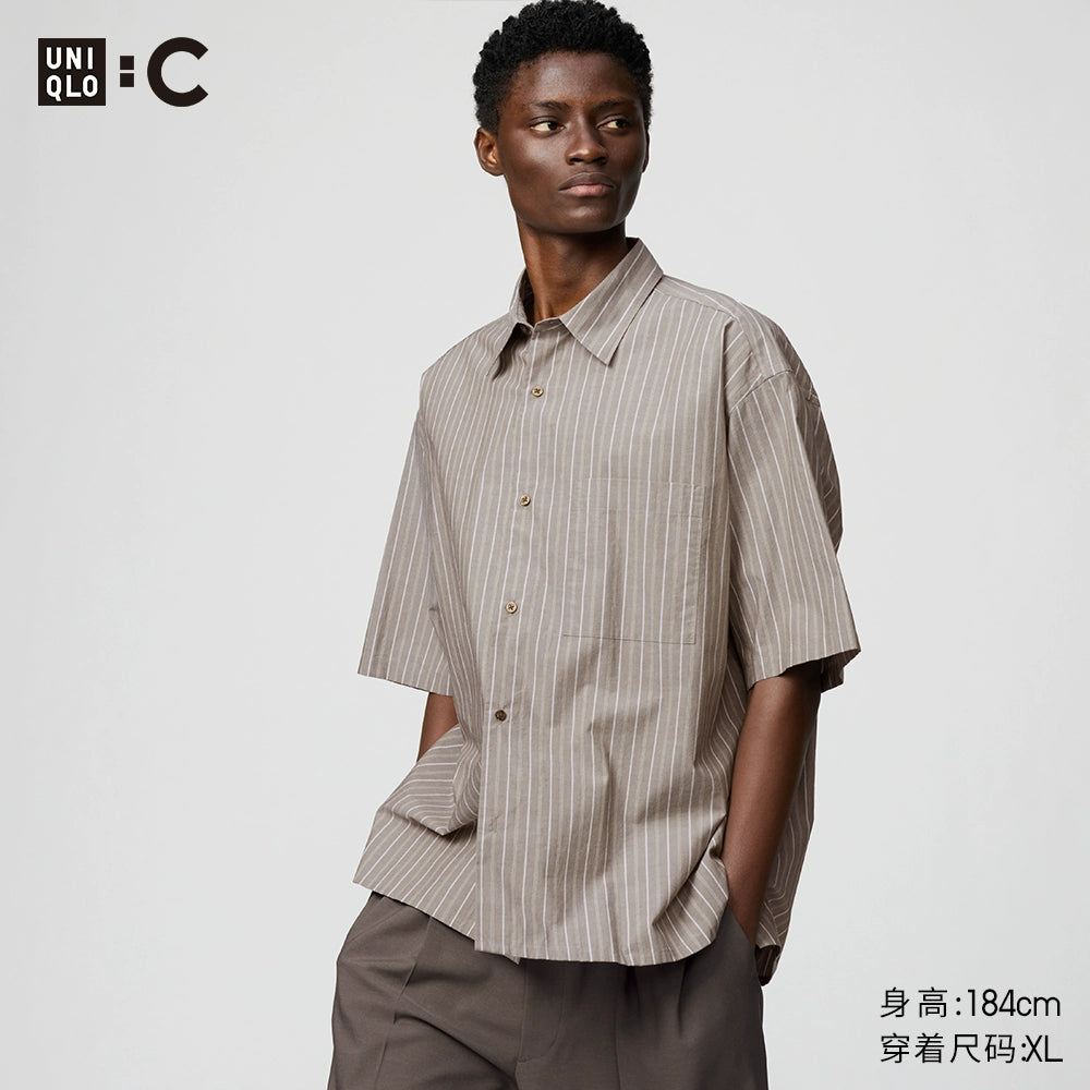 Uniqlo C series cooperation/men's and women's loose striped shirt short-sleeved shirt casual versatile 477643