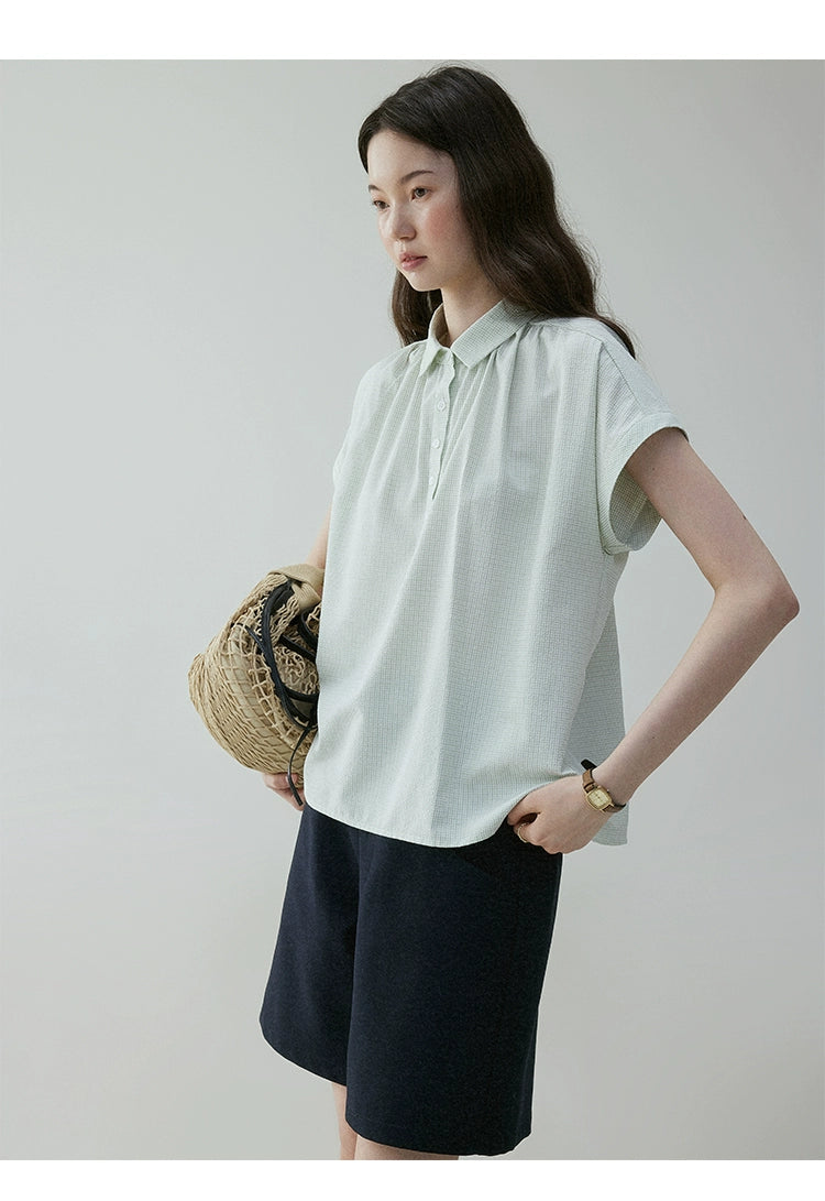 VOOE Korean Checked Half-open Lapel Shirt